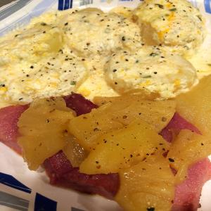 Pan Fried Ham Steak With Sour Cream and Chive Potato Bake image