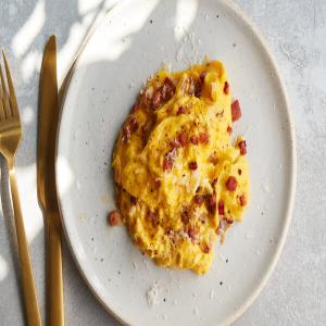 Silky Scrambled Eggs With Pancetta, Pepper and Pecorino image