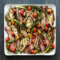 Grilled Steak, Vegetable, and Quinoa Salad with Yogurt-Tahini Dressing image