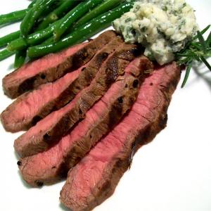 Grilled Flat Iron Steak with Blue Cheese-Chive Butter_image
