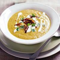 Spiced root soup with crisp spiced onions image