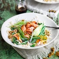 Steamed salmon & veg rice bowl image