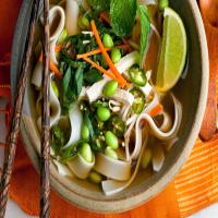 Vegan Pho With Carrots, Noodles and Edamame_image
