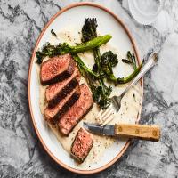 Charred Steak and Broccolini with Cheese Sauce image