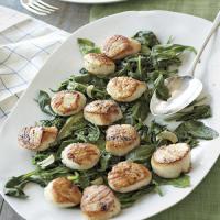 Scallops with Wilted Spinach and Arugula image