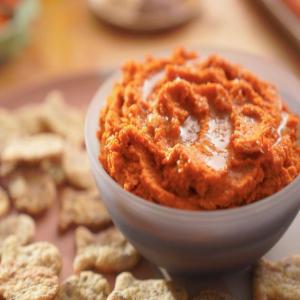Harissa-Roasted Carrot Dip with Seedy-Cheesy Crackers image