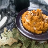 Roasted Butternut Squash Hummus with Scary Baked Tortilla Chips image