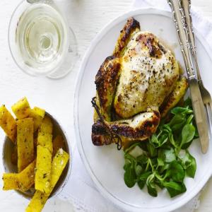 Buttermilk roasted poussin with rosemary polenta chips_image