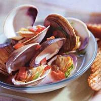 Steamed Clams with Ham, Bell Pepper, and Basil image