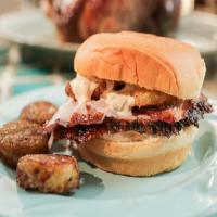 Baked Fresh Ham Sandwiches with Fried Pickles and Cajun Aioli image