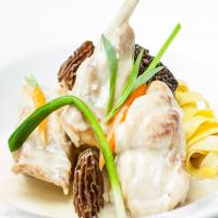 Rabbit with spring vegetables and morel mushrooms_image