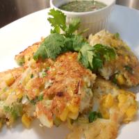 Crab & Corn Cakes With Coriander Dipping Sauce_image