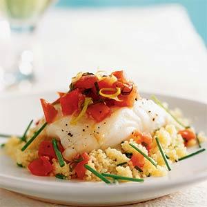 Oven-Roasted Sea Bass with Couscous and Warm Tomato Vinaigrette Recipe - (4.5/5)_image
