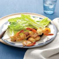 Bread and Shrimp Skewers with Romaine Salad image