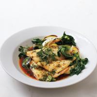 Oven-Roasted Flounder With Bok Choy, Cilantro, and Lime image