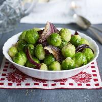 Glazed sprouts with caramelised red onions image