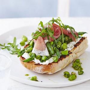 Summer beans on toast with prosciutto image