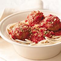 Spaghetti and Meatballs with Garlic Crumbs image