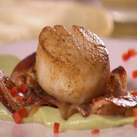 Seared Scallops with Pancetta over Avocado and Wasabi_image