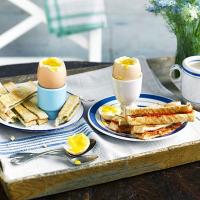 Soft-boiled eggs with chorizo soldiers_image