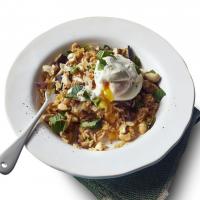 Spiced aubergine pilaf with poached eggs image