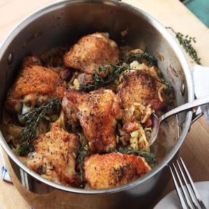 Crispy Braised Chicken Thighs With Cabbage and Bacon Recipe_image