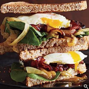 Bacon & Egg Sandwiches with Caramelized Onions & Arugula Recipe - (4.6/5) image