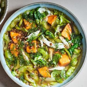 Lentil and Chicken Soup with Sweet Potatoes and Escarole_image