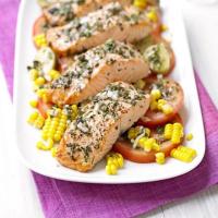 Salmon with new potato & corn salad & basil dressing_image