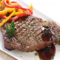 Top Sirloin Steak with Bell Pepper and Onion Sauté image