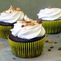 Peanut Butter Cup Chocolate Cupcakes with Toasted Peanut Butter Meringue Frosting image
