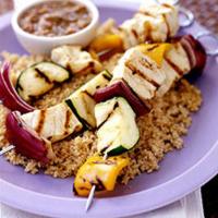Grilled Swordfish, Pepper and Zucchini Kabobs with Red Salmoriglio Sauce_image