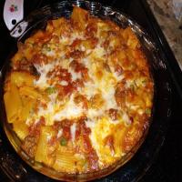 Authentic Baked Ziti with Meat Sauce, Egg and Peas_image