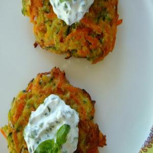 Zucchini and Carrot Pancakes with Basil Chive Cream - Good Dinner Mom_image