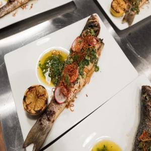 Grilled Whole Fish, Green Tomato and Herb Vinaigrette and Charred Lemon_image