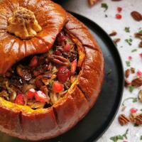 Stuffed pumpkin with mushroom rice and cranberries_image