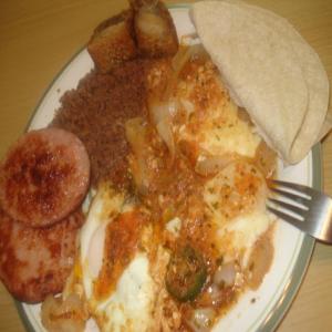 Mexican Breakfast, Ham, Huevos Rancheros, Beans, Tortillas, Chicharones_image