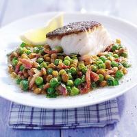Braised peas with bacon, lentils & cod_image