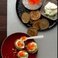 Lemon Blinis with Caviar and Scallion Crème Fraîche image