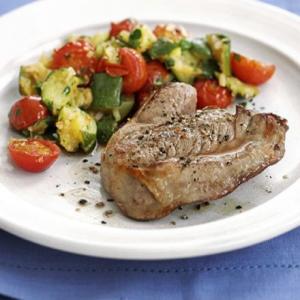 Lamb steaks with tomato & courgette crush image