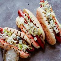 Scott's Beef Hotdog with Gorgonzola, Marinated Tomatoes, Grilled Onion and Frisee_image