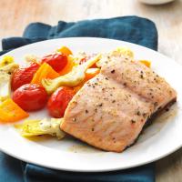 Caesar Salmon with Roasted Tomatoes & Artichokes image