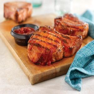 Grilled Ribeye Pork Chops w/ Easy Spicy BBQ Sauce_image