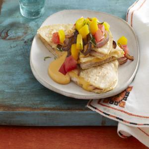 Stacked Turkey Quesadillas with Cheese Sauce image