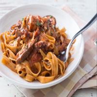 Fettuccine pasta with octopus and porcini mushroom sauce_image