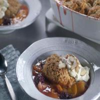 Peach-Blackberry Cobbler with Almond-Buttermilk Biscuit Topping and Almond Whipped Cream image
