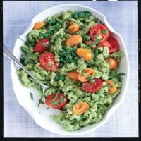 Pea Spaetzle with Mint, Chives, and Tomatoes_image