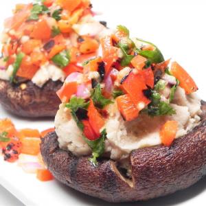 Grilled Portobello Mushrooms with Mashed Cannellini Beans and Harissa Sauce_image