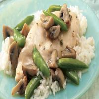 Chicken, Mushrooms and Sugar Snap Peas Over Rice_image
