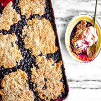 Red, White and Blue Sheet Pan Cobbler image